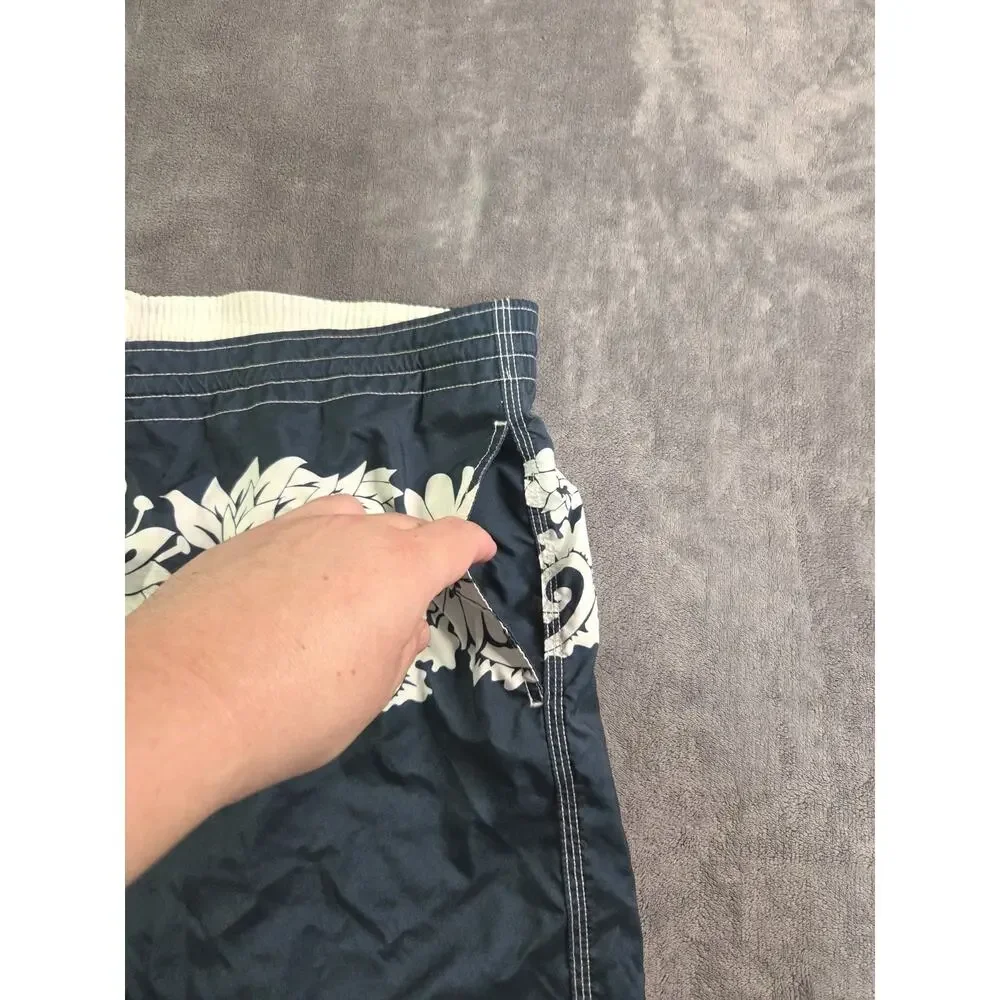 SPEEDO Men's Board Shorts Swim Sz XXL Pockets Drawstring Blue White Floral C40